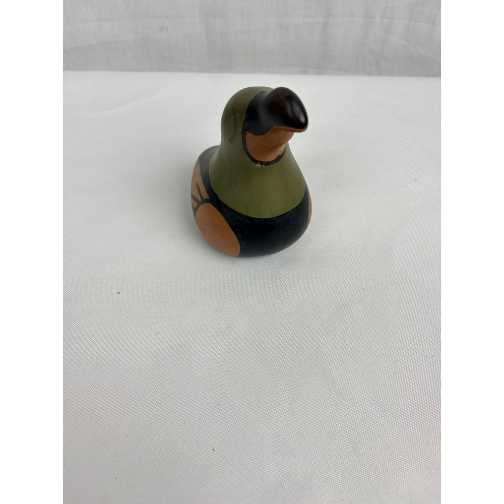 Vintage Hand Painted Pottery Bird Figurine Signed Chile Terracotta Green Black - Picture 2 of 5